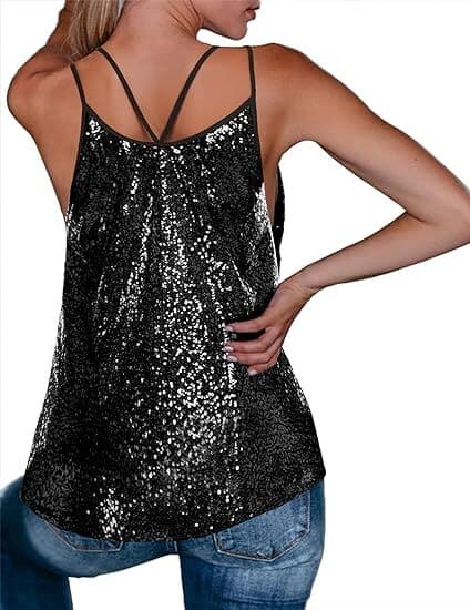 Naisten hihaton kimalteleva toppi musta black L