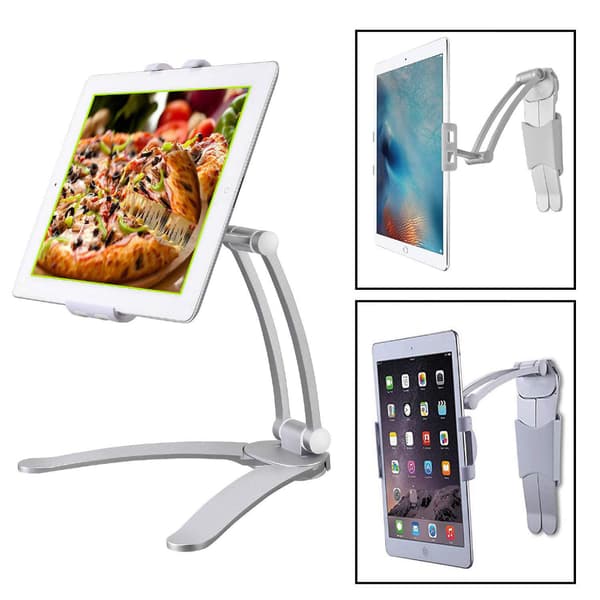 Tabletholder - Med væg- og loftadapter - Kompatibel med iPad, MediaPad, Kindle, Smartphone, Galaxy Tab, Switch - Grå
