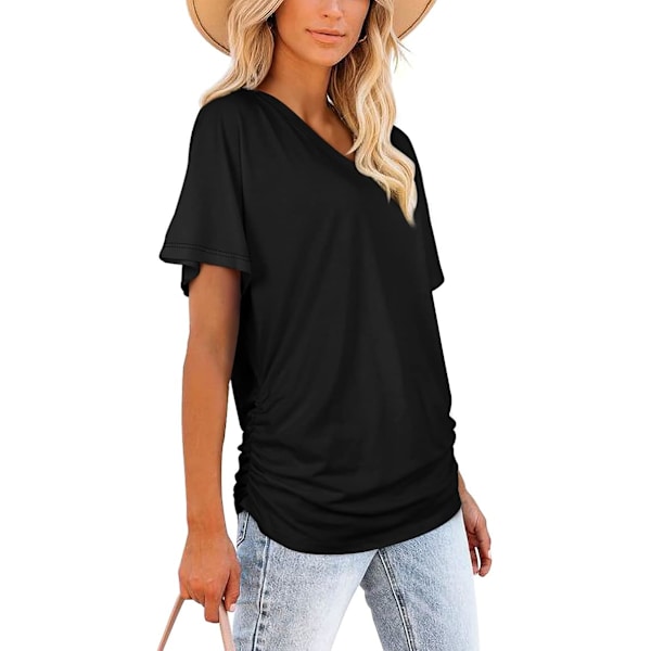 Kortermede topper for kvinner, sommertopper, V-hals Basic Tank Top (Hvit L) White