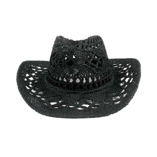 Strå cowboyhat, hul solhat med bred skygge, sort-FY- Black