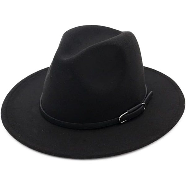 Unisex Retro Bæltespænde Fedora Hat Filthvid Bredbremmet Hat