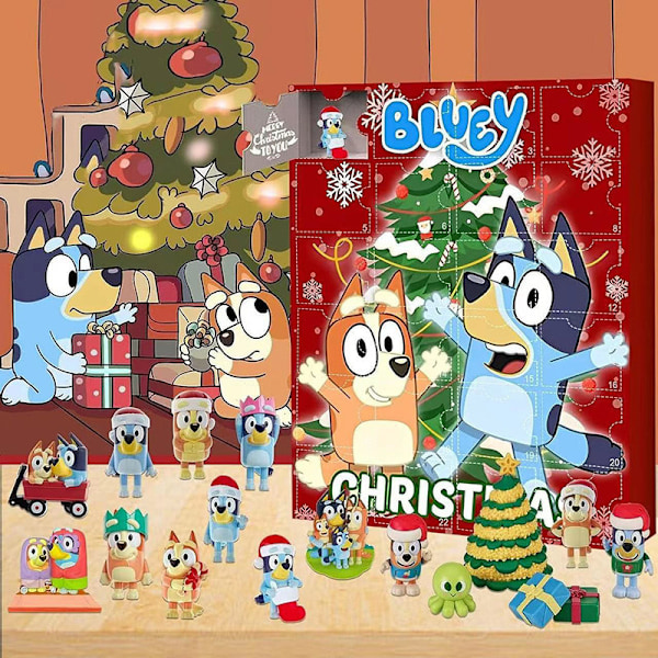 Bluey Hund 2024 Julkalender för Barn, (Uppgraderad Version) 44 Presentbitar - Slumpmässig Stil (Blind Box), Adventskalender för Barnfestival C