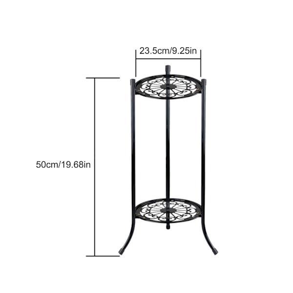 (Musta irrotettava pakkaus, koko 50*24*5cm, tuotteen koko 50*23.5cm) Sisäkäyttöön tarkoitettu kaksikerroksinen kolmijalkainen metallinen kukkateline ruukkukasveille