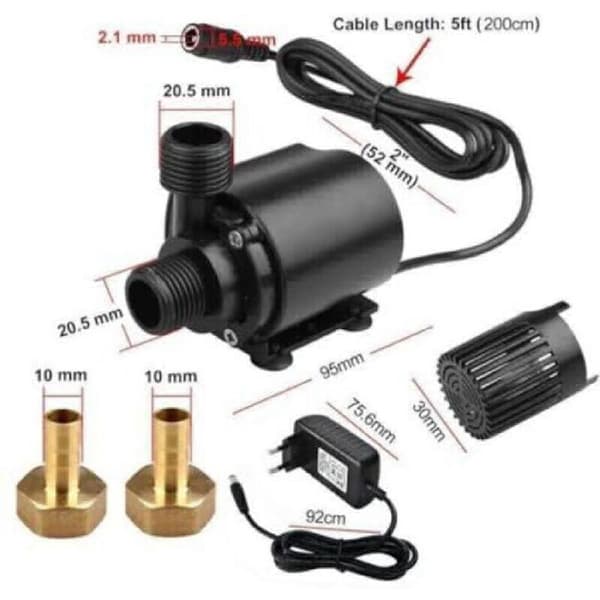 Mini 12V vattenpump (800 L/h, 4,5 m lyft) — 15W liten dränkbar pump, dammpump, fontänpump, vattenpump