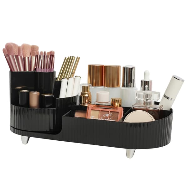 Bordplade Makeup Organizer, Roterende Makeup Organizer til Toilettet, Stor Kapacitet, Kosmetisk Displayboks med Makeupbørsteholder Black