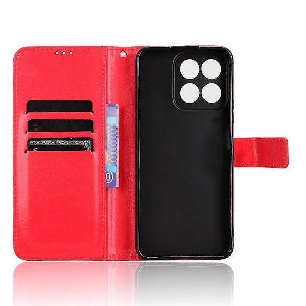 Honor 200 Smart 5G/ Play 60 Plus 5G -koteloteline nahkalompakko puhelinkotelo Crazy Horse -kuvio (FMY) Red