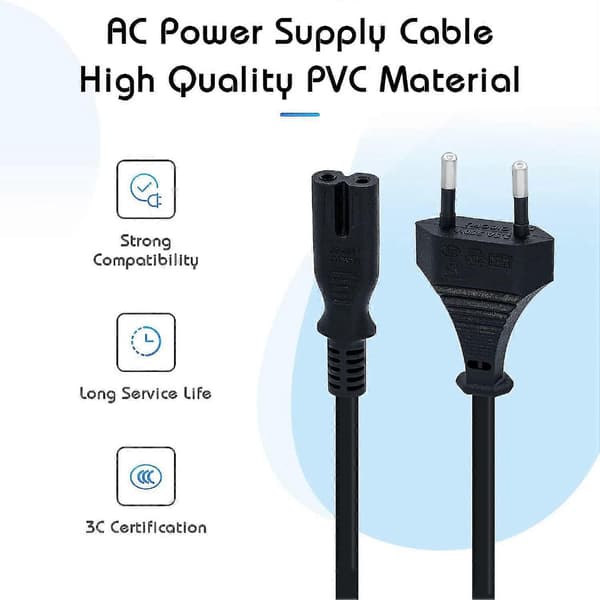1,5 m strømkabel EU-stik C7 Bipolar 2-polet kabel til PS5 / PS4 / PS3 / Xbox Series X / S - Sort Bedste gave