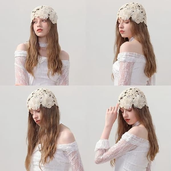 Hæklet hat - Dame sommerhat, elegant perle-/rhinstensblomst strikket hat