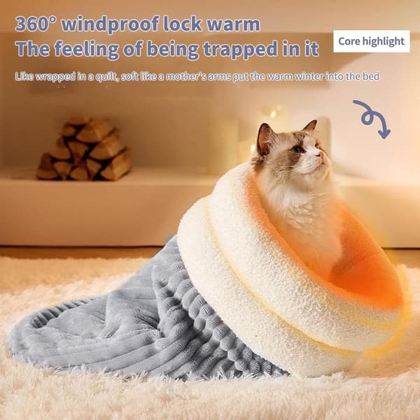 Vintersovepose til katte op til 5,4 kg, kæledyrsseng til katte og små hunde, blød isoleret sovepose, kæledyrstilbehør, kattekurv, soveplads