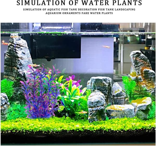 Plast akvarieplanter, 32 cm/12,5 tommer, simulerte vannplanter, lilla akvarium