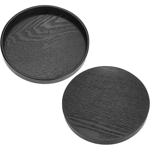 Rundt Brett Dekorativt Brett Svart Tre Rund Form Massivt Tre Te Kaffe Snacks Mat Måltid Serveringsbrett Tallerken Restaurantbrett 30cm (21cm)