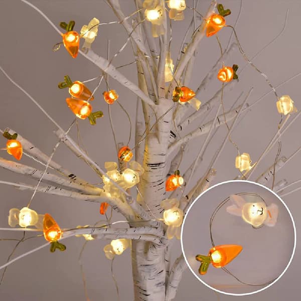 Påskepynt LED Kanin Gulerod Lyskæde Påskepynt Forårskanin Feelys til Påske (2m 20LED) 2 USB