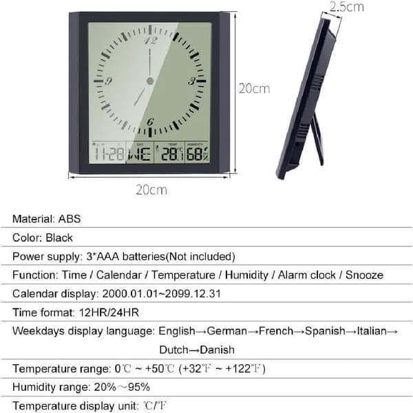 Digital Multifunktionel Termo-Hygrometer Termometer & Hygrometer & Firkantet Ur Minimalistisk Vægur