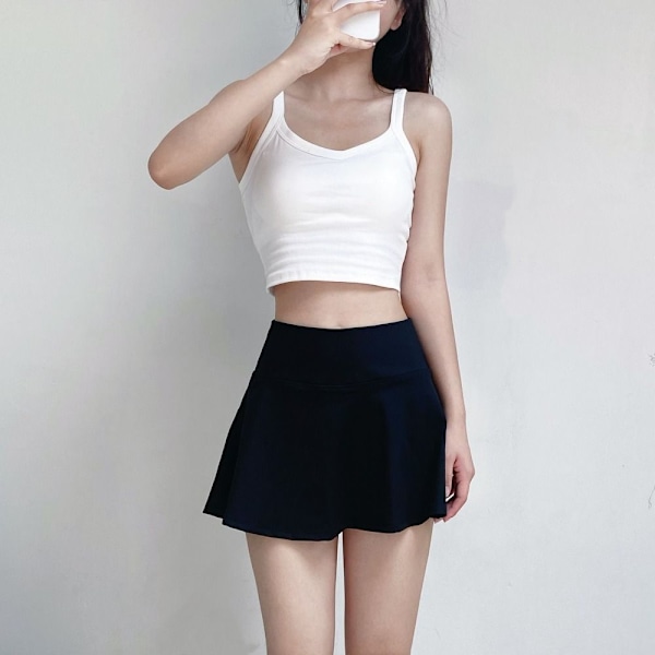 Sportig Kort Kjol Inbyggda shorts Kjol SVART M Svart Black M
