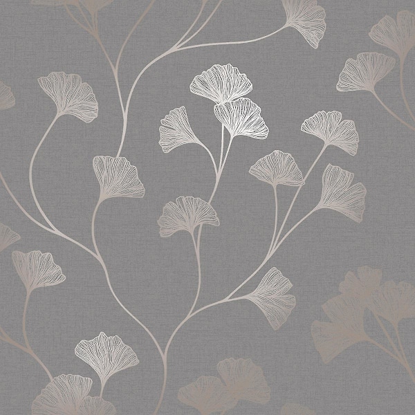 Gnistrande Ginkgo Tapet Holden Grey/Rose Gold