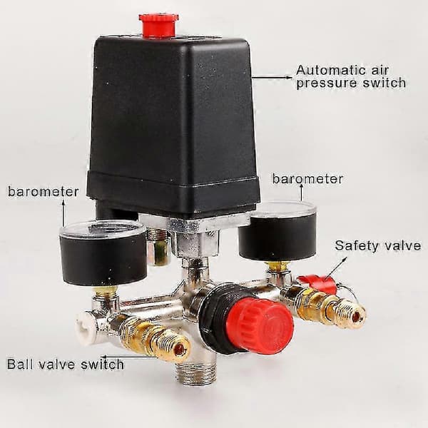 90-120psi Luftkompressor Manifold Regulator Måler Tryk Holdbar Afbryderkontrol B (Ruipei)
