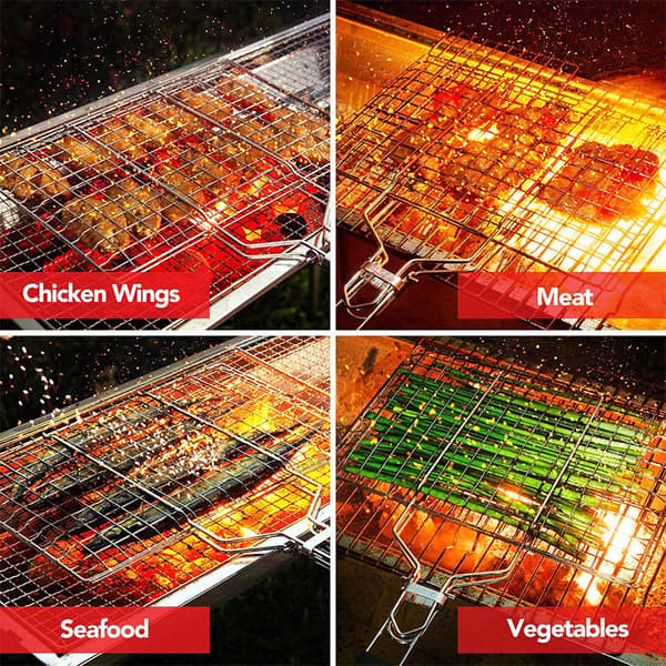 Grillkurv, stor foldbar grillkurv, grillkurv i rustfrit stål