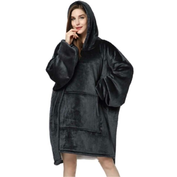 Hoodie Filt Tæppe - Oversize Hoodie Filt Snuggie Sort sort one size black
