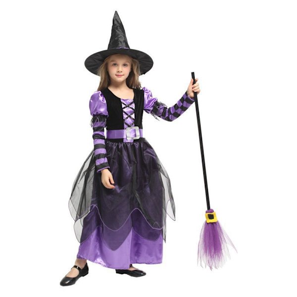 Häxprinsessklänning S-XXL för Barnfestföreställning Halloween XXL\140-150 purple