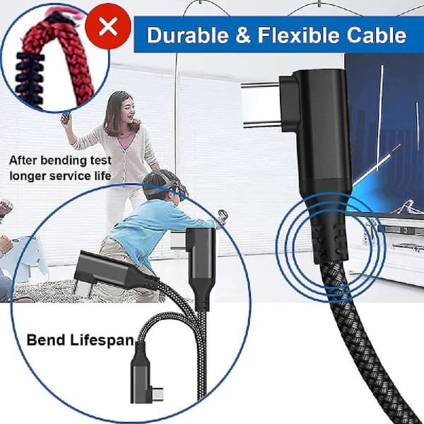 Linkkabel for Oculus Quest 2 Rask lading og dataoverføring USB C 3.2 Gen1 5 Gbps PD Overføring Ladekabel VR Headset Linkkabel Svart 5M Black