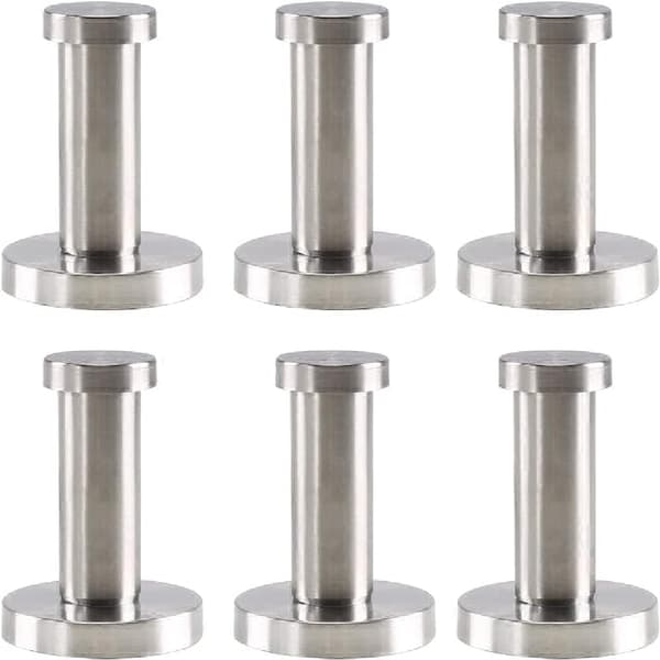 6-pack runda väggkrokar i rostfritt stål, silverfärgade