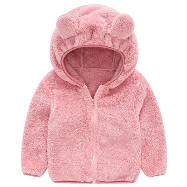 Børne Fleece Teddy Bjørne Jakke med Hætte Vinter Varm Lynlåsjakke til Drenge og Piger Pink Pink 90cm