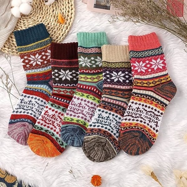 5 par uldsokker - Vintage Vinter varme uldsokker til kvinder, Sof