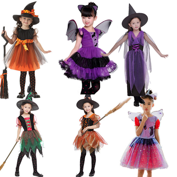 Tjejhäxa Kostym 100-150cm för Halloween Cosplay och Uppträdande 130cm purple witch