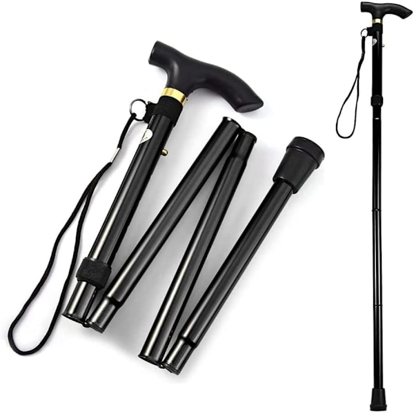 Bærbar vandrestav, justerbar 84-94 cm, sort, foldbar vandrestok, aluminium vandrestav, egnet til vandring, ældre