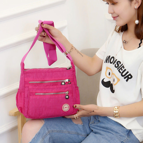 Dam Handväska Canvas Casual Axelväska Vattentät Crossbody Väska Rose Red