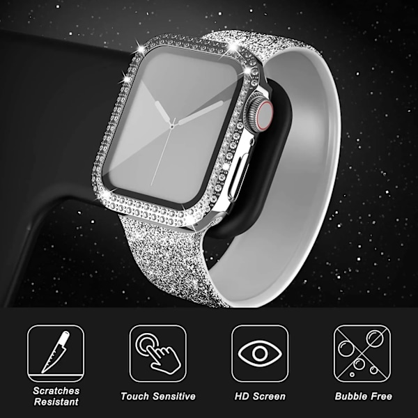 Glass+Diamond Deksel for Apple Watch etui 40mm 44mm 41mm 45mm 38mm 42mm Bling Bumper Beskytter iWatch serie 9 3 5 6 7 8 se etui rosafarge Y rose pink 38mm series 3 2 1