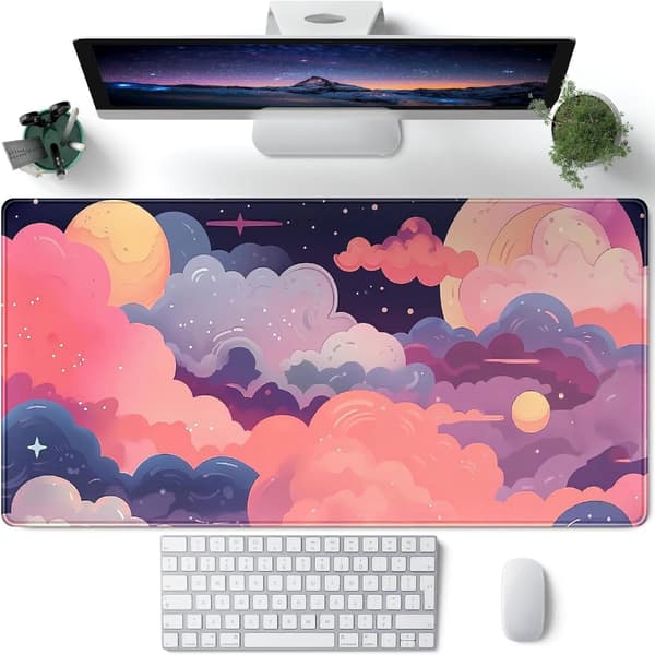 Søt skrivebordsmatte Kawaii Sky Rosa Lilla Skrivebordsunderlag Anime Musematte 80x40cm Stor Full Skrivebords Gaming Musematte Bærbar PC C