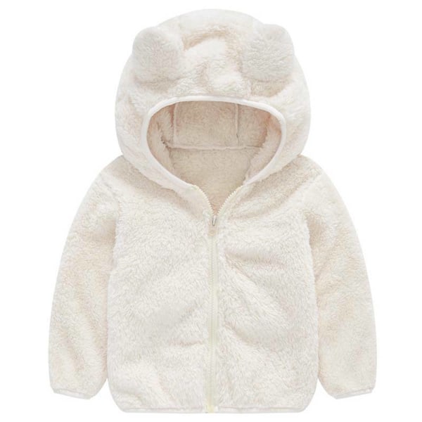 Børne Fleece Teddy Bjørne Jakke med Hætte Vinter Varm Lynlåsjakke til Drenge og Piger Hvid White 110cm