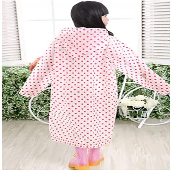 6-12 år Børn Prikket Stil Hætte Regnponcho Regnfrakke Langt Regntøj, Pink, 90CM
