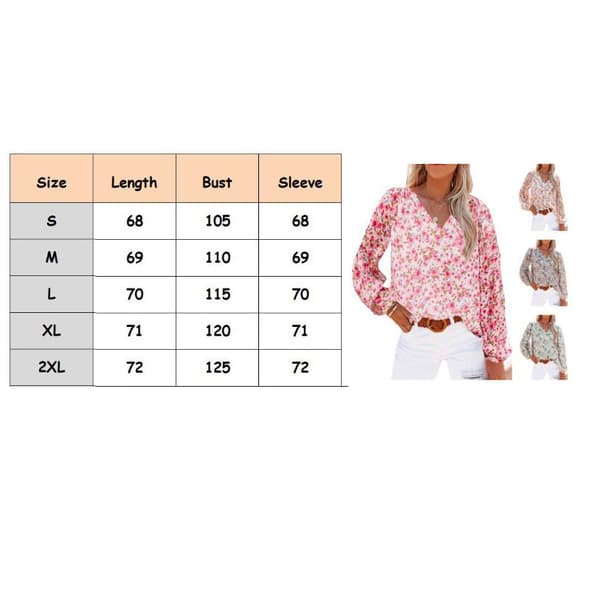 Afslappet Boho Blomstret V-hals Langærmet T-shirt Bluser til Kvinder hvid multicolor 3XL