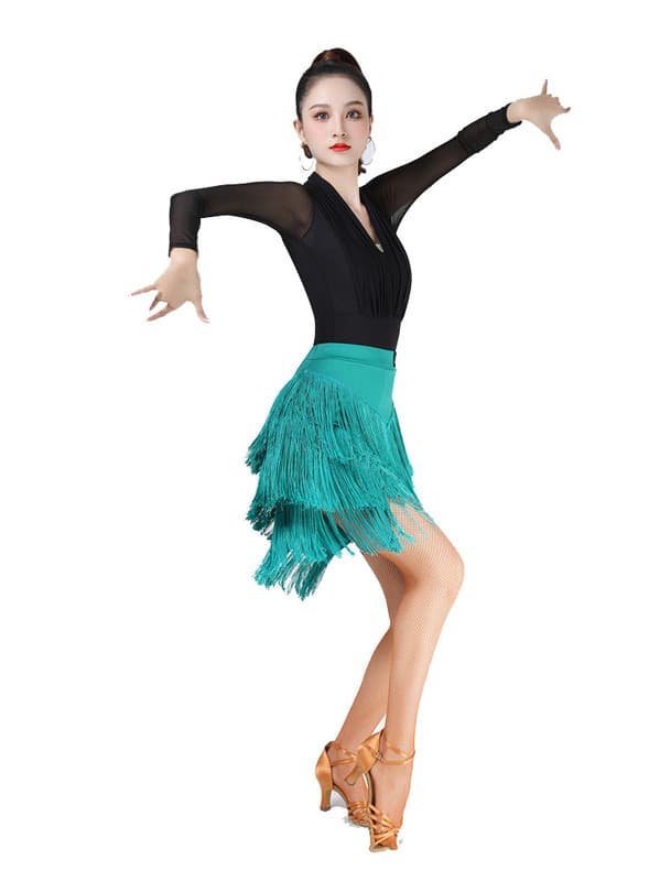 Dame nederdel med frynser til dans, latin, salsa, tango, balsal Blå Blue L