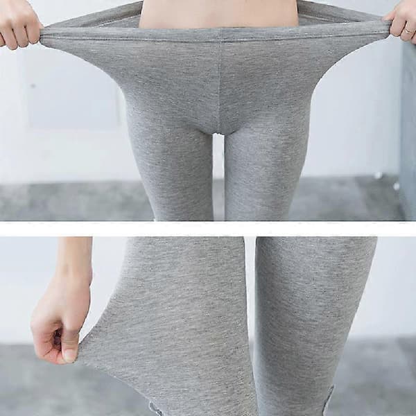 Blonde-strikkede slanke capri-leggings, afslappede korte leggings til forår og sommer, dametøj grå L grey
