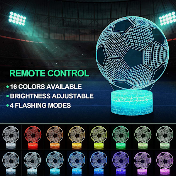 Fotbollspresenter för pojkar Fotboll 3D Illusion Lampa Fotboll 3D nattlampa Present för pojkar, flickor