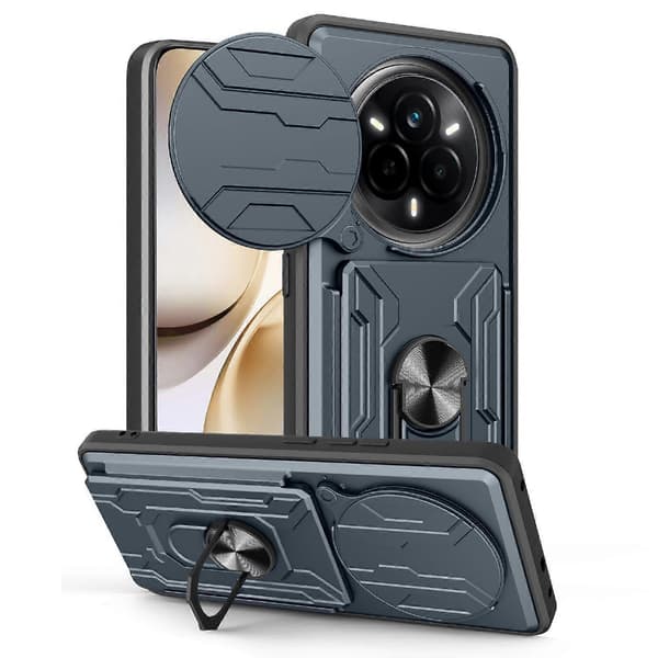 Fodral för Realme 14 Pro 5G PC + TPU Stativ Telefon Baksida med Kameraskydd (Titaniumgrå)
