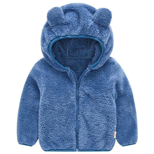 Fleece Teddybjørnjakke med hette for barn, Vinter Varm Glidelåsjakke for Gutter og Jenter Blå Blue 120cm