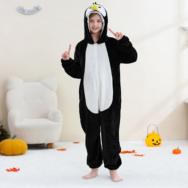 Unisex barnejumpers Pluss-kostyme med hatt og hale for utkledning, rollespill, Halloween, festgaver Penguin romper 【95-105CM】