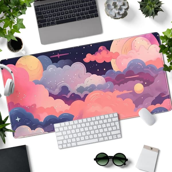 Søt skrivebordsmatte Kawaii Sky Rosa Lilla Skrivebordsunderlag Anime Musematte 80x40cm Stor Full Skrivebords Gaming Musematte Bærbar PC C