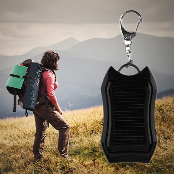 Solcellsdriven bärbar laddare nyckelring Mini Power Bank LED-ficklampa USB-batteripaket Nödladdare för telefon