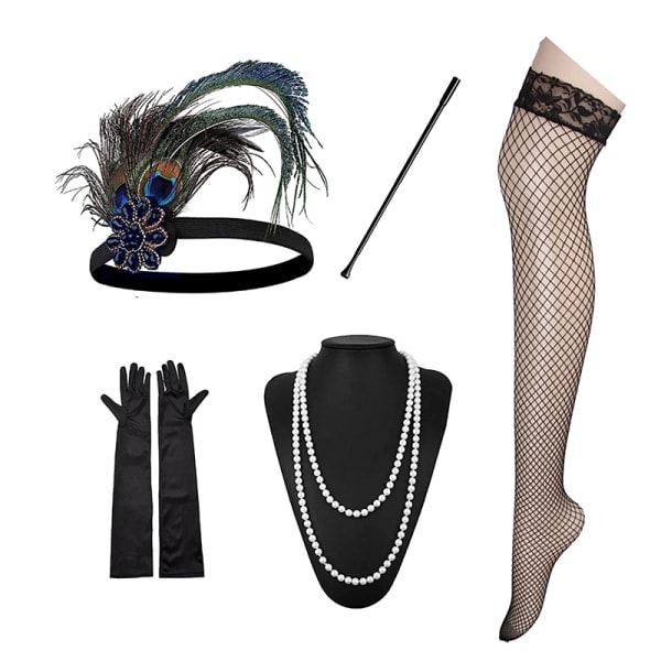 1920-tals Flapper Kostym Huvudband Halsband Handske Armband Gatsby MJ Onesize JY J Onesize