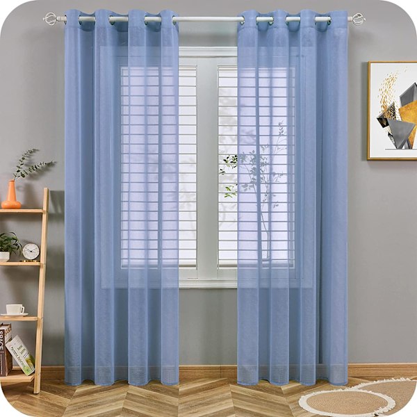 2 stk. gardiner ensfarvede (blå-100*250cm)
