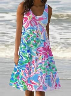 Rundhalsad midi strandklänning 2 3XL