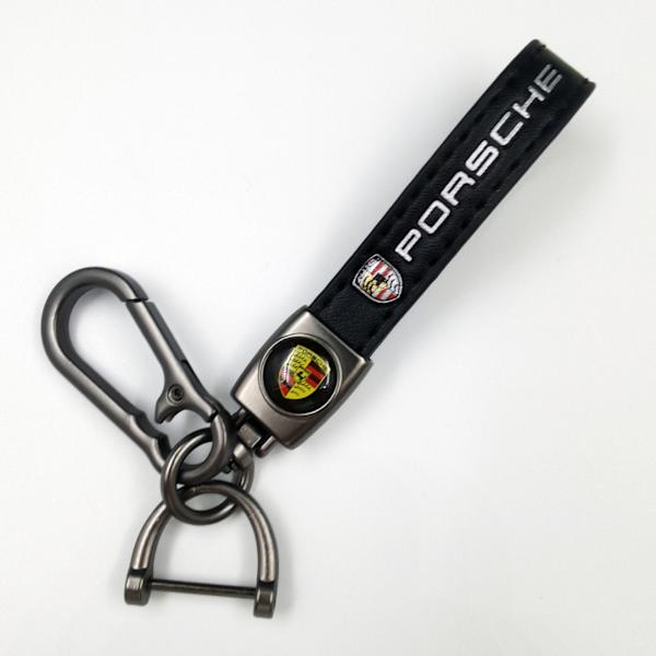 Personlig bilnøkkelring i metall med logo - Lær nøkkelring for menn Porsche Porsche Gunmetal Hardware
