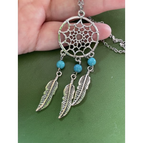 Halskæde Drømmefanger Mandala Turkis Boho Hippie Rustfri Stål Kæde. Turkos Turquoise