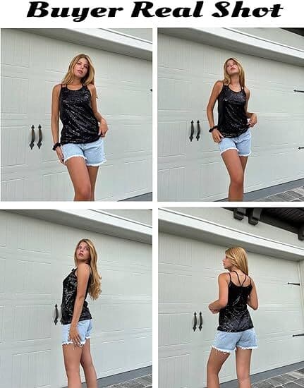 Ærmeløs glitrende camisole-vest til kvinder, sort black XL