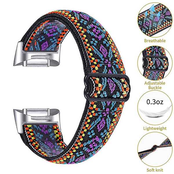 Elastisk nylonrem med justerbart spænde flettet urrem til Fitbit Charge 6/5 - 14# [DM] Multifarvet Multicolor Style C Fitbit Charge 6